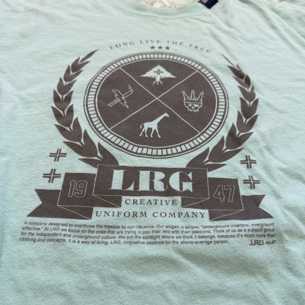 LRG Light Blue Turquoise Short Sleeve T Shirt XL Men Vintage Y2K - Picture 5 of 10